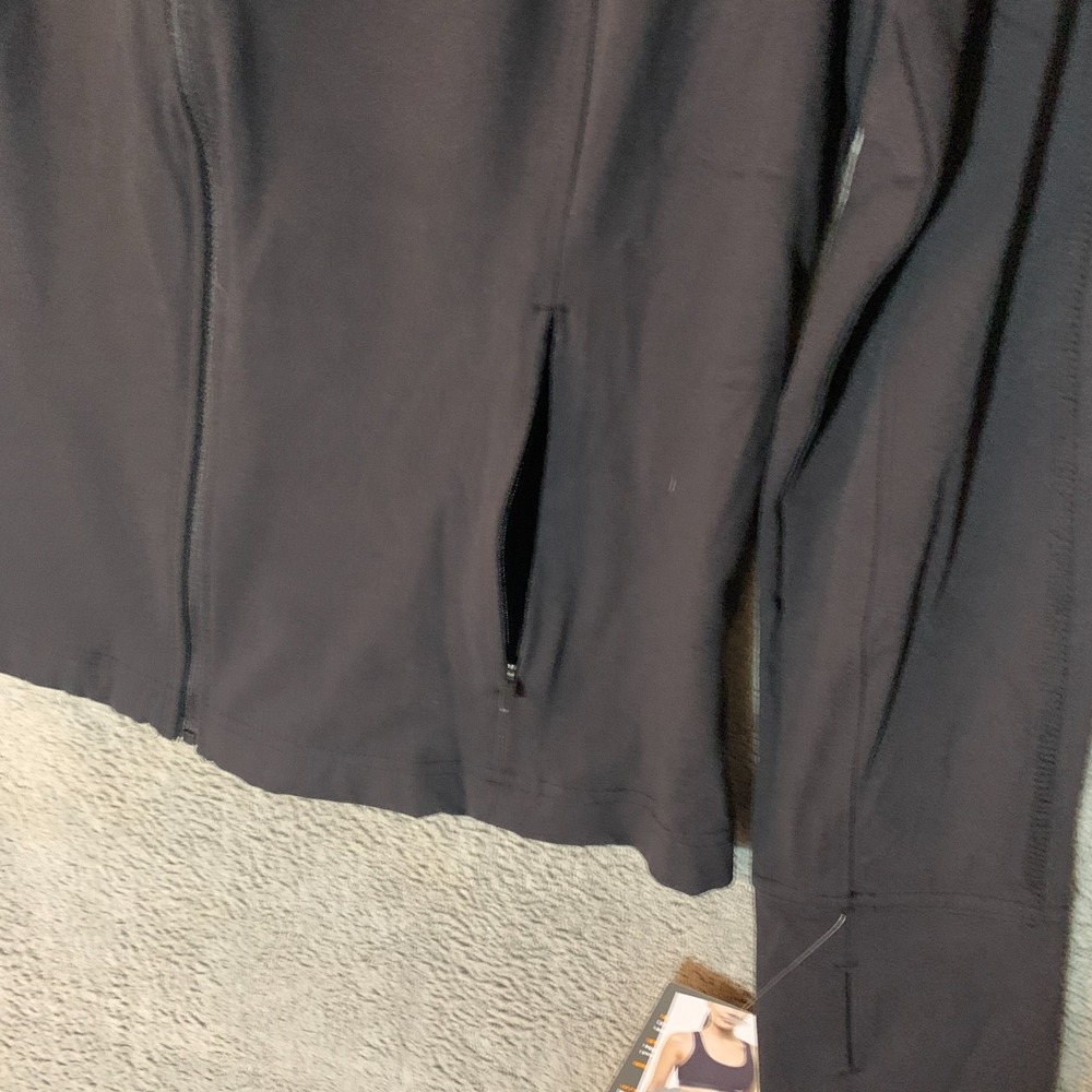 Avia Womens L 12 14 Black Full Zip Stretch Athletic Jacket Thumbholes NWT - Picture 4 of 8